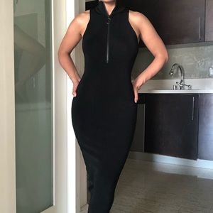 Trouve - Black Mock Neck Sweater Knit Midi Dress